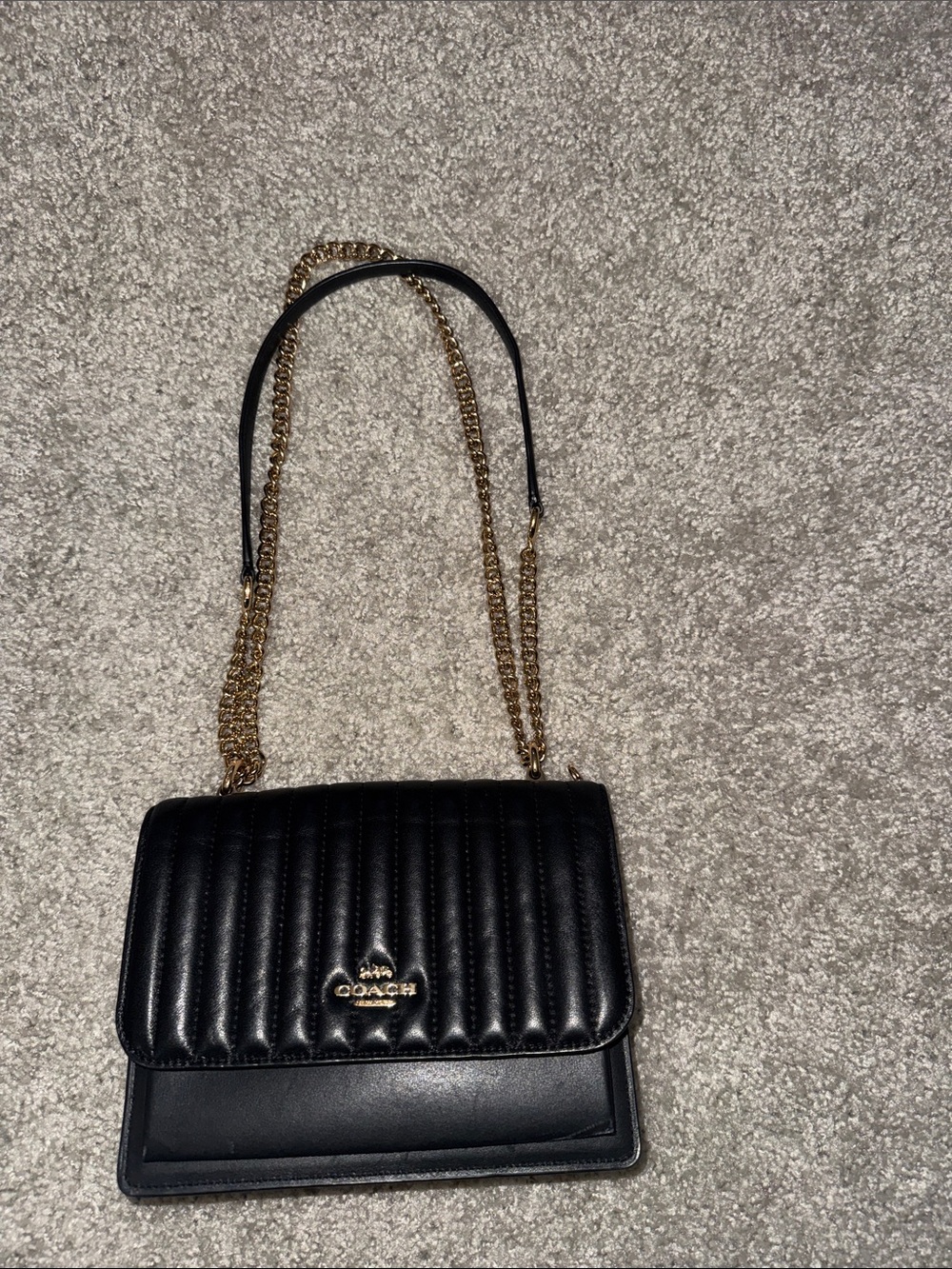 Coach Black Quilted Leather Crossbody with Gold Chain